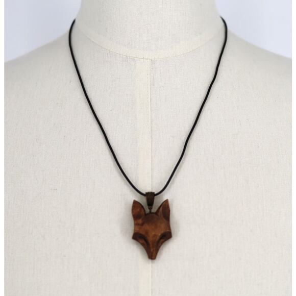 Handmade Curved Wooden Wild Wolf Eco Friendly Minimalist Modern Pendant Necklace - Picture 3 of 4